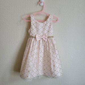 American Princess Pink & Gold Embroidered Floral Dress W Lined Skirt Girls 2T